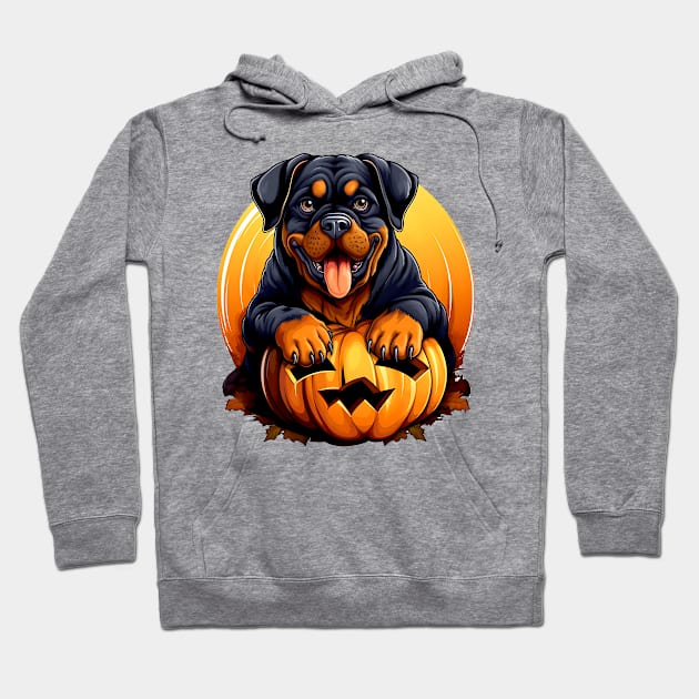 Rottweiler Dog inside Pumpkin #2 Hoodie by Chromatic Fusion Studio